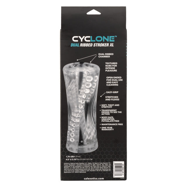 Cyclone Dual Ribbed Stroker XL Transparent Easy Grip Multi-Chambered Stroker > Sex Toys For Men > Masturbators > Manual