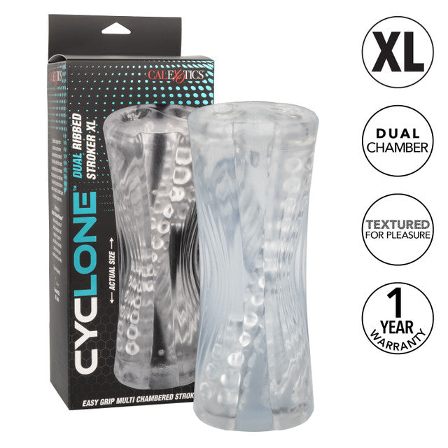 Cyclone Dual Ribbed Stroker XL Transparent Easy Grip Multi-Chambered Stroker > Sex Toys For Men > Masturbators > Manual