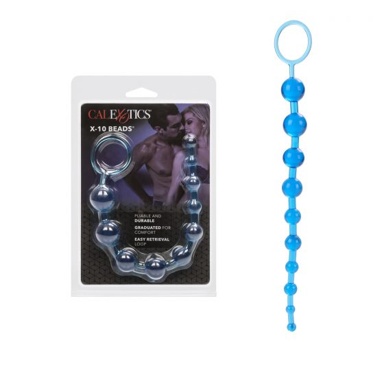 X-10 Blue Graduated Anal Beads with 10 Pliable Jelly Balls and Easy Retrieval Loop Blue > Anal Range > Anal Beads