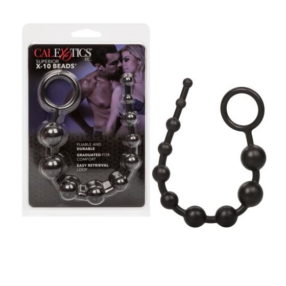 Superior X-10 Beads Black 10 Graduated Pliable Anal Beads with Easy Retrieval Ring Default Title Beads