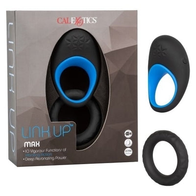 Link Up Max Dual Vibrating Ring with Ultra-Soft Silicone Support Ring and Textured Stimulator in Black and Blue Default Title Cock Rings Vibrating