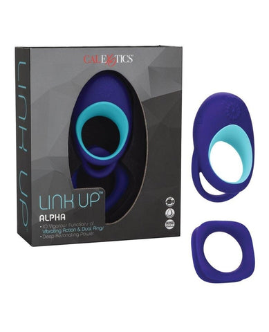 Link Up Alpha Vibrating Couples Enhancer Ring Two-Piece Set Blue and Turquoise Waterproof Silicone Default Title Cock Rings Vibrating