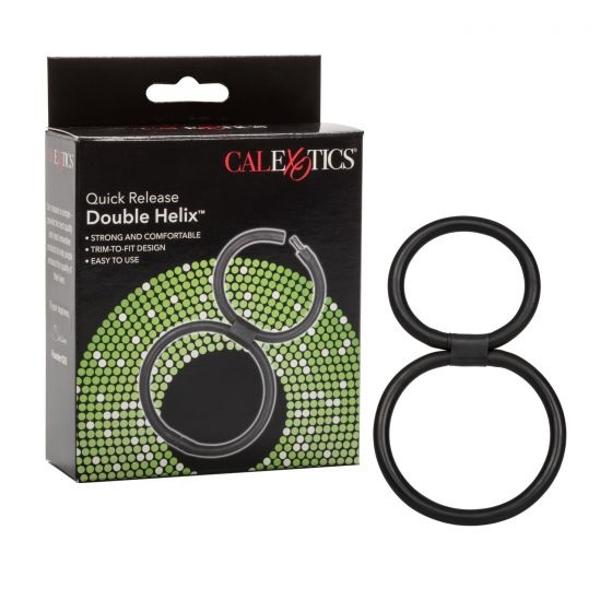 CalExotics Quick Release Double Helix – Dual-Ring Stamina Enhancer Black Cockrings