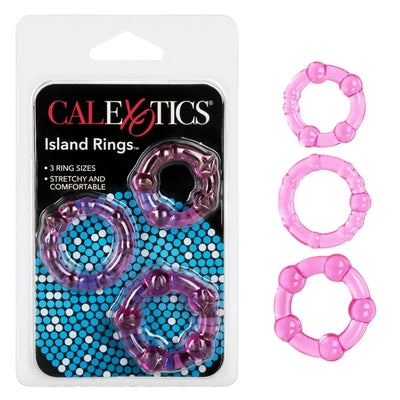 Island Rings Pink Stretchy Transparent TPR Cock Rings Trio Small Medium Large with Pleasure Beads and Stimulation Nodules Pink COCK RING Set