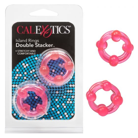 Island Rings Double Stacker Pink Glow in the Dark Stretchy TPE Cock Rings 0.75 Inch 2 cm Pink COCK RING Set
