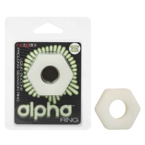 Alpha Glow-In-The-Dark Liquid Silicone Prolong Sexagon Ring White Medium > Cock Ring > Single