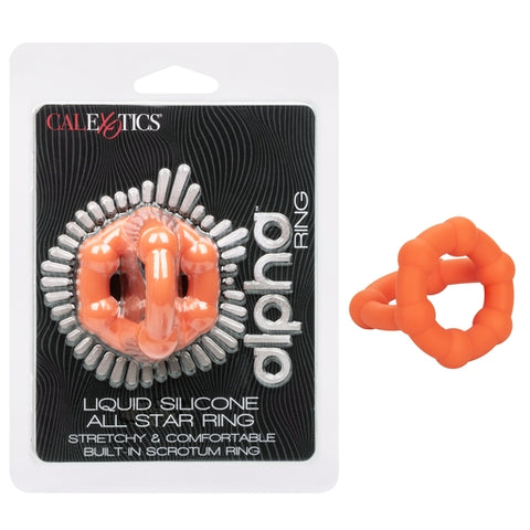 Alpha Liquid Silicone All Star Ring Orange Ultra Stretchy Dual Ring with Beaded Accents and Built-In Scrotum Support Default Title COCK RINGS