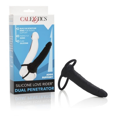 Silicone Love Rider Dual Penetrator Black Silicone Penis Shaped Stimulator with Built-In Scrotum Ring Default Title STRAP-ONS