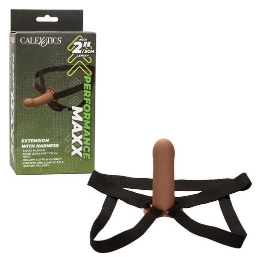 Performance Maxx Extension with Harness Brown 2 Inch Liquid Silicone Sleeve and Adjustable Straps Brown Dildos & Dongs