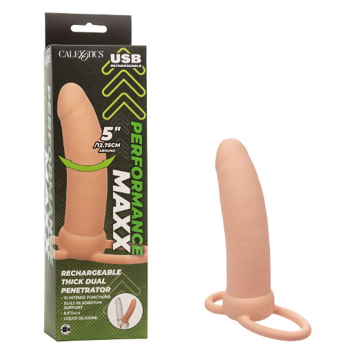 Performance Maxx Rechargeable Thick Dual Penetrator 5 Inch Ivory Liquid Silicone Waterproof Dual Vibrator with Scrotum Ring USB Rechargeable Default Title DONGS Vibrating