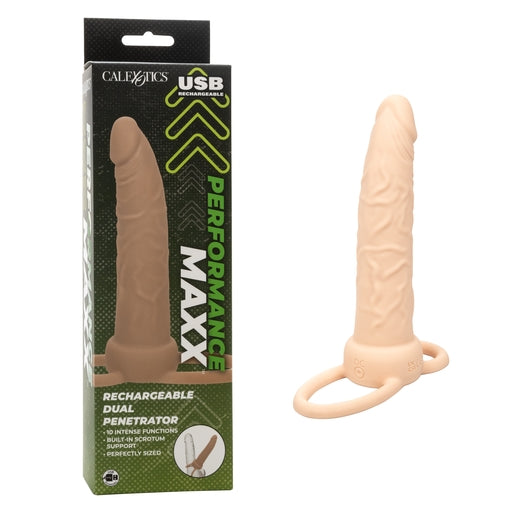 Performance Maxx Rechargeable Dual Penetrator Ivory with 10 Vibration Functions and Dual Support Rings Default Title Dongs Neutral