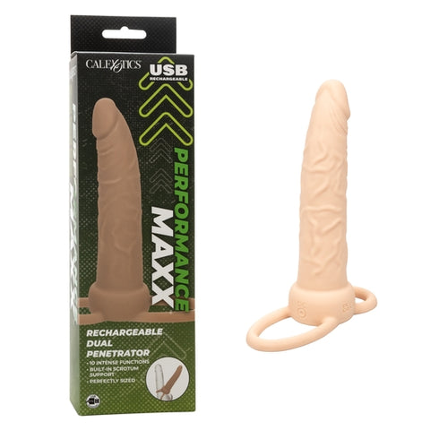 Performance Maxx Rechargeable Dual Penetrator Ivory with 10 Vibration Functions and Dual Support Rings Default Title Dongs Neutral