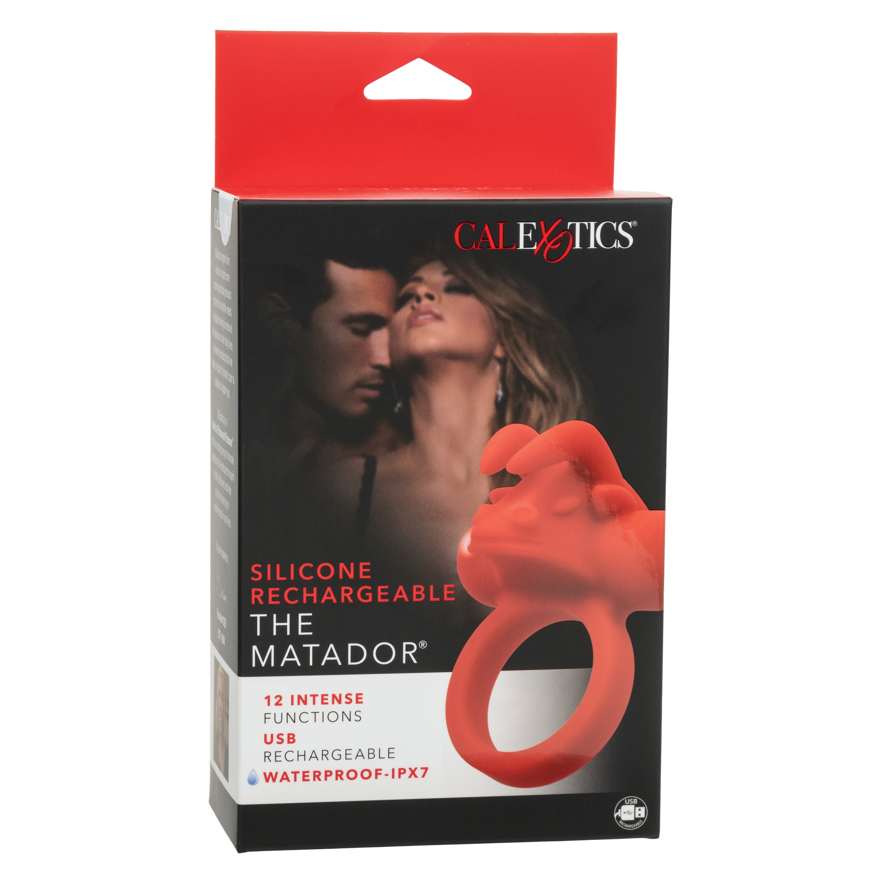 Silicone Rechargeable The Matador Red Waterproof Couples Enhancer Ring with 12 Intense Functions and USB Charging Default Title Cock Rings Vibrating