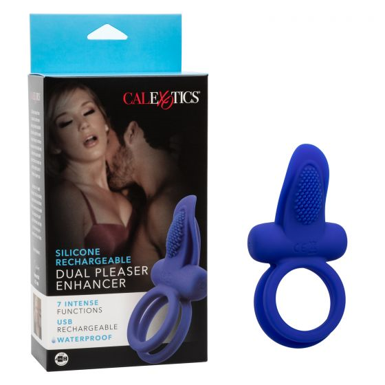 Silicone Rechargeable Dual Pleaser Enhancer -DO- Blue Cock Rings Vibrating