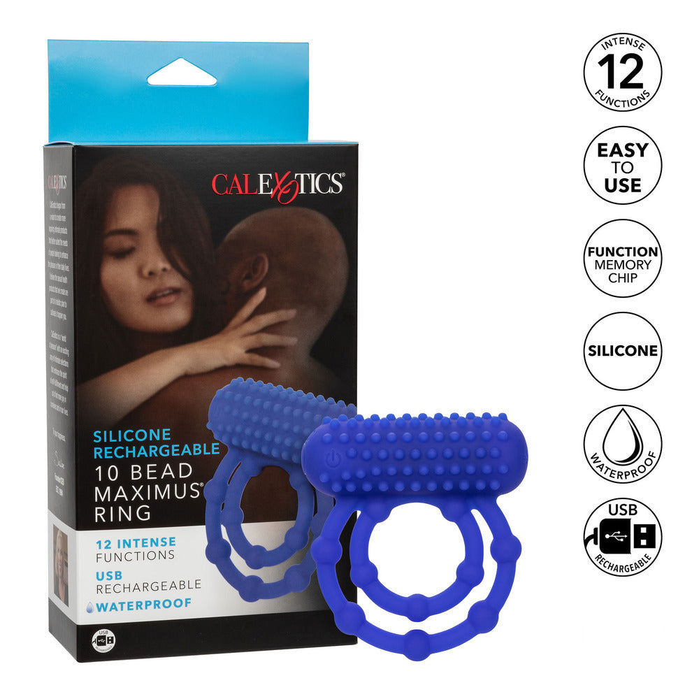 Maximus 10 Bead Rechargeable (Black) – Stretchy Silicone Cock Ring > Cock Ring > Vibrating