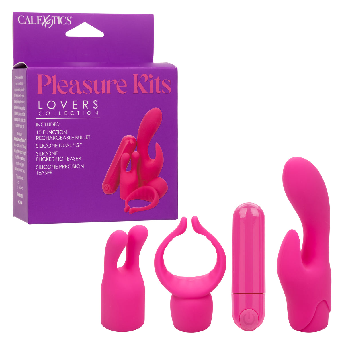 Pleasure Kits Lovers Collection with Rechargeable Bullet and Silicone Pleasure Tips Pink Kits