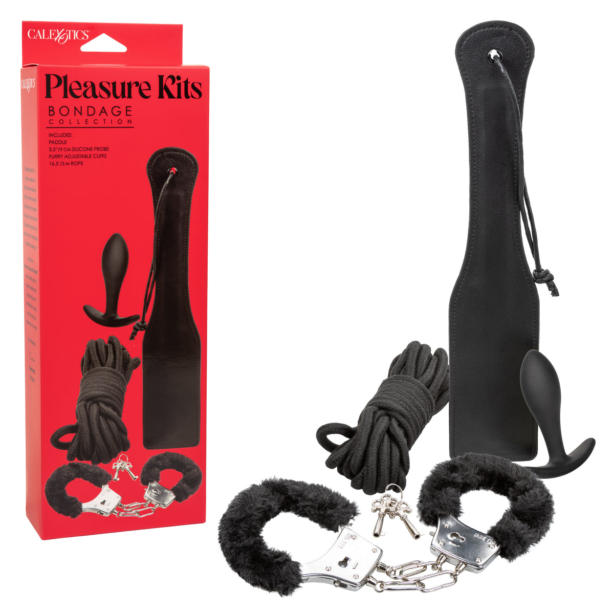 Pleasure Kits Bondage Collection Set with Paddle, Probe, Rope and Cuffs Black > Bondage Gear > Bondage Kits