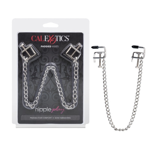 Nipple Play Padded Vises Adjustable Nickel-Free Silver Clamps with Soft PVC Pads and Dual Chain 14.75 Inches Default Title Nipple Clamps