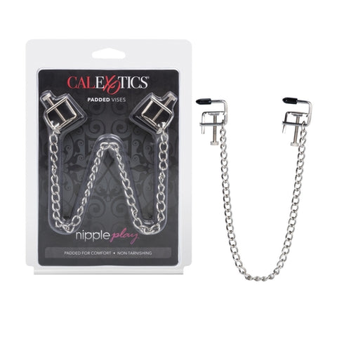 Nipple Play Padded Vises Adjustable Nickel-Free Silver Clamps with Soft PVC Pads and Dual Chain 14.75 Inches Default Title Nipple Clamps