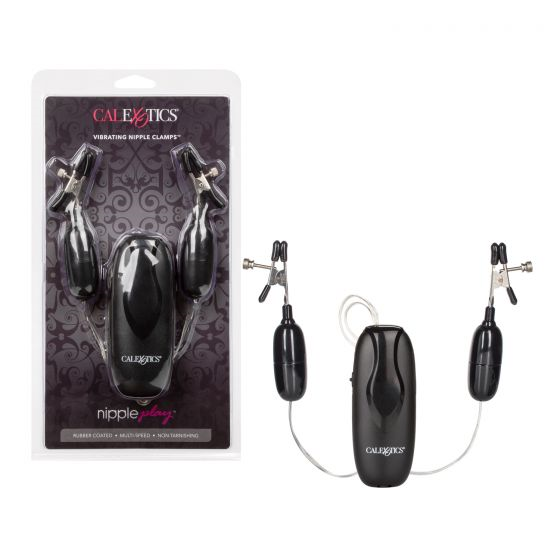 Nipple Play Vibrating Nipple Clamps with Multi-Speed Controller and Adjustable Black Clamps 4.5cm Black Nipple Clamps