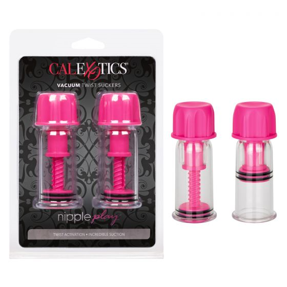 Nipple Play Vacuum Twist Suckers Pink 4 Inch Transparent Cylinder with Silicone Seal Pink Nipple Suckers
