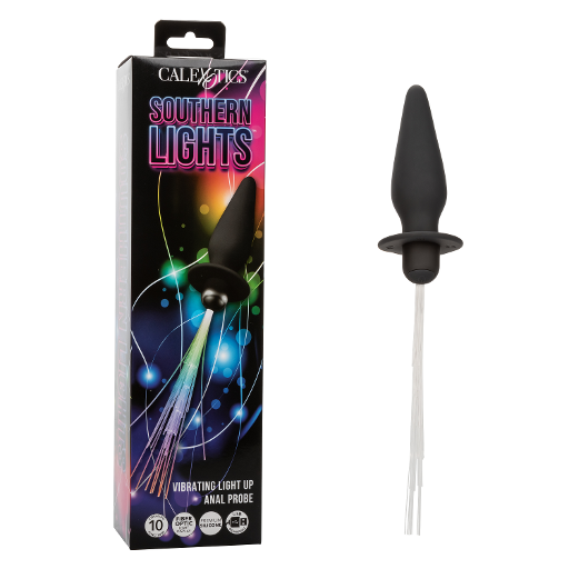 Southern Lights™ Vibrating Light Up Anal Probe Black Silicone Rechargeable with Tapered Design and Flanged Base Black Butt Plugs - Vibrating