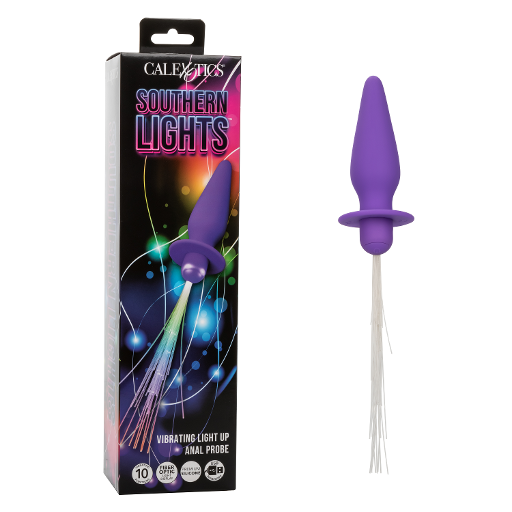 Southern Lights™ Vibrating Light Up Anal Probe Purple Silicone with 10 Functions and USB Rechargeable Purple Butt Plugs - Vibrating