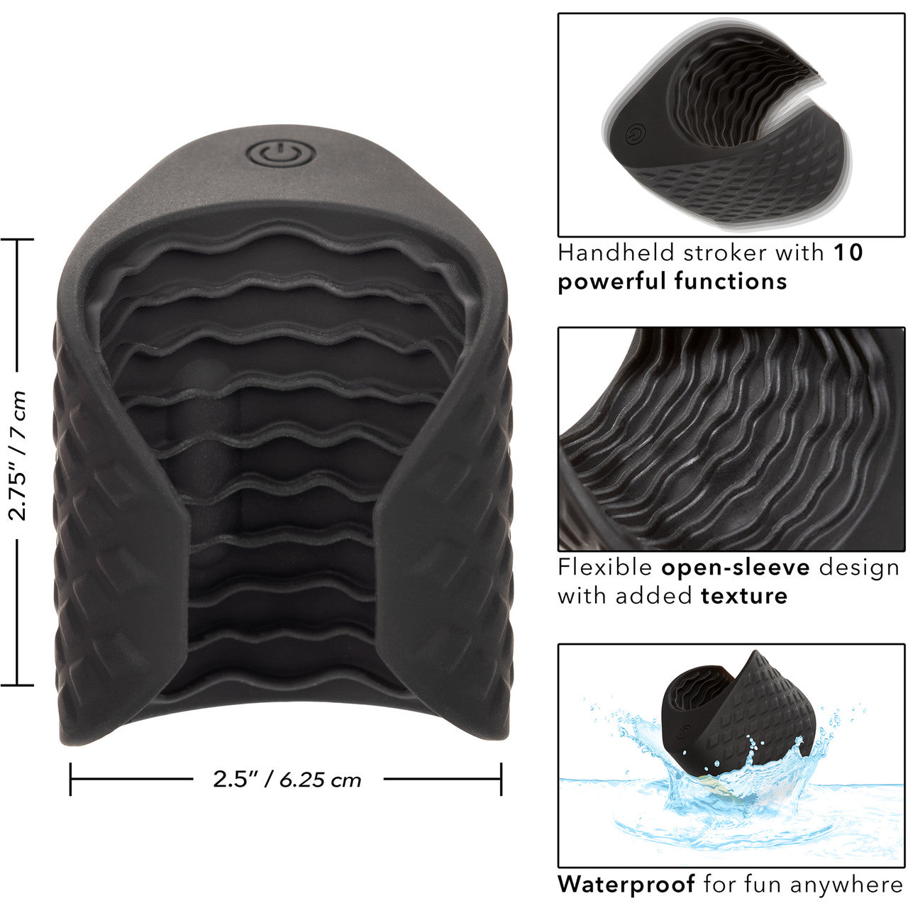 Boundless Grip Silicone Stroker Pulsating Penis Masturbator By CalExotics - Black