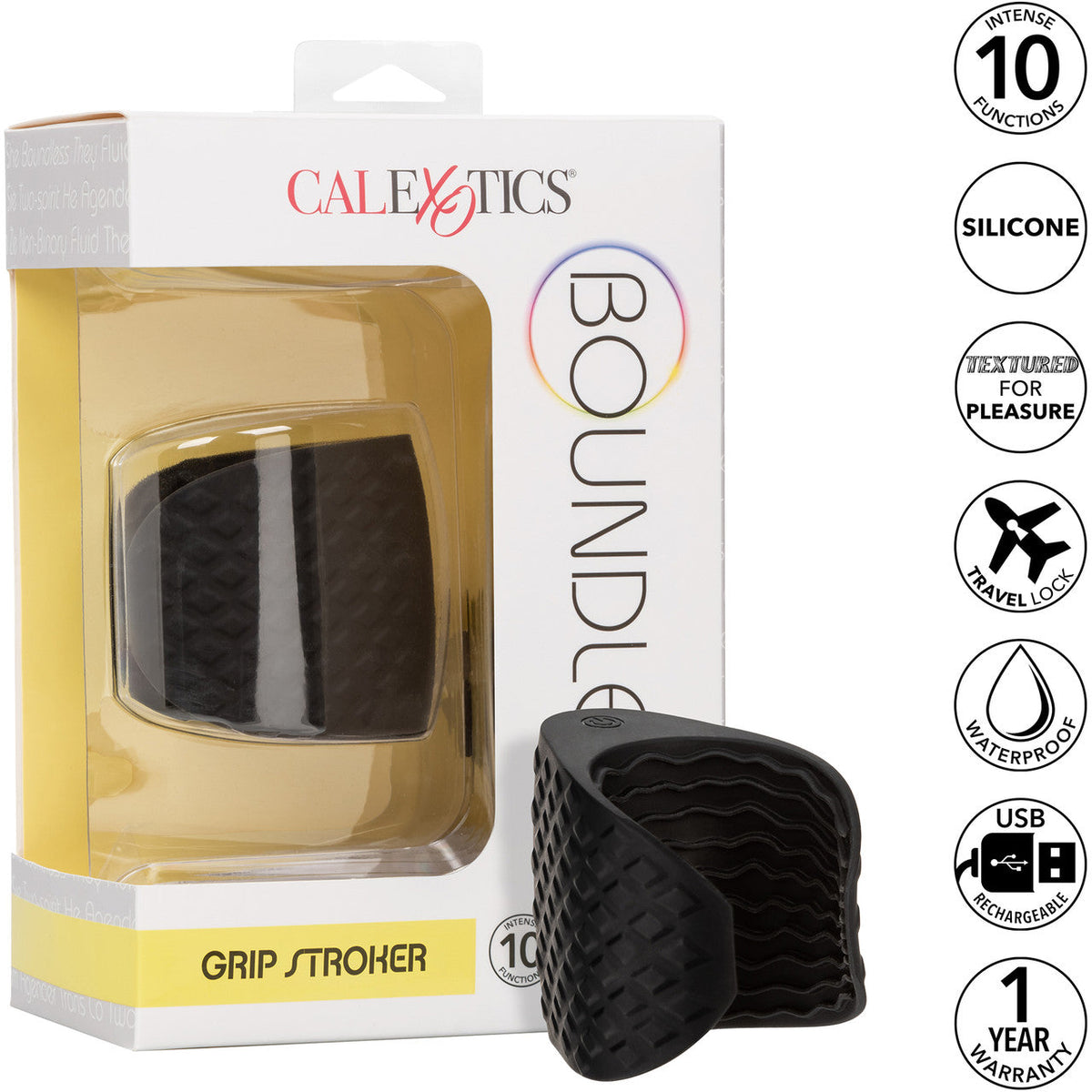 Boundless Grip Stroker Black Textured Silicone Handheld Masturbator with 10 Vibration Functions and Battery > Sex Toys For Men > Masturbators > Vibrating