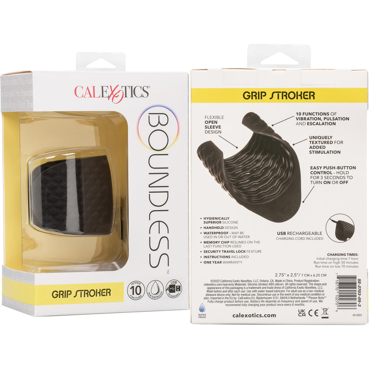 Boundless Grip Stroker Black Textured Silicone Handheld Masturbator with 10 Vibration Functions and Battery > Sex Toys For Men > Masturbators > Vibrating
