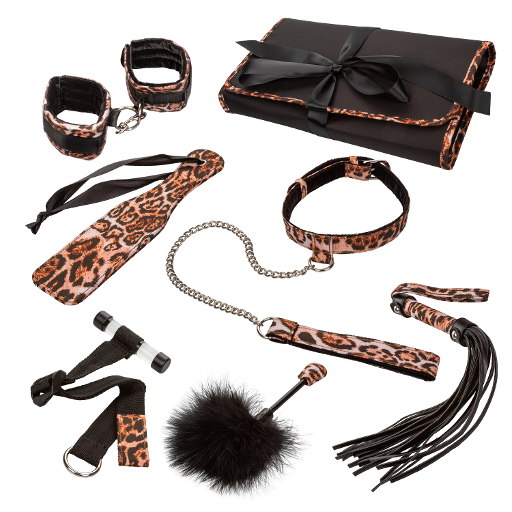 Unleashed Adventure Set 7-Piece Animal Print Faux Leather BDSM Kit with Travel Case Default Title BONDAGE-KITS