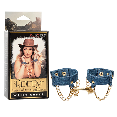 Ride 'Em Premium Denim Collection Blue Adjustable Wrist Cuffs with Gold Chains and Snap Closures Default Title Restraints