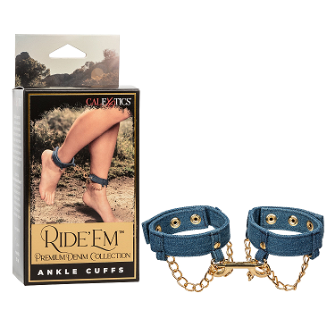 Ride 'Em Premium Denim Collection Blue Adjustable Ankle Cuffs with Gold Chains Default Title Restraints