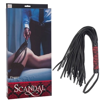 Scandal Flogger Black Tassel with Red Designer Fabric Handle > Bondage Gear > Whips & Floggers