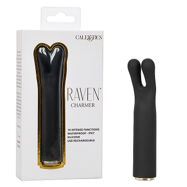 Raven Charmer Black Mini Silicone Massager with Dual Flickering Teasers and 10 Intense Functions Waterproof USB Rechargeable Default Title BULLETS