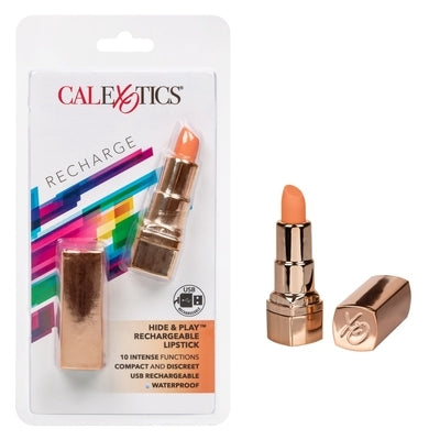 Hide and Play Rechargeable Lipstick Coral Mini Massager with 10 Vibration Functions and USB Rechargeable Battery Default Title BULLETS