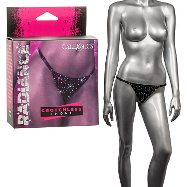 Radiance Black Rhinestone Crotchless Thong with Adjustable Straps and Stretchy Waistband Black Lingerie & Sexy Apparel
