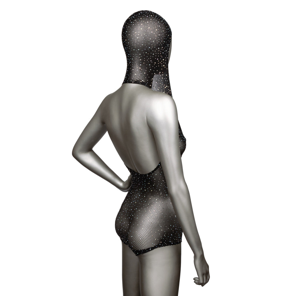 Radiance Plus Size Hooded Deep V Black Mesh Rhinestone Bodysuit > Clothes > Bodies and Playsuits