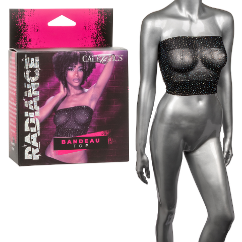 Radiance Black Rhinestone Mesh Bandeau Top – Stretchy Erotic Clothing Black > Clothes > Dresses and Chemises