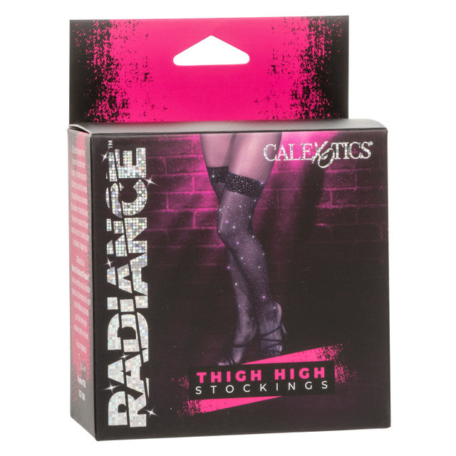Radiance Black Rhinestone Mesh Thigh High Stockings with Stay-Up Support - One Size > Clothes > Hosiery > Stockings