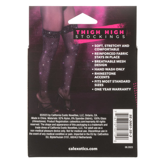 Radiance Black Rhinestone Mesh Thigh High Stockings with Stay-Up Support - One Size > Clothes > Hosiery > Stockings
