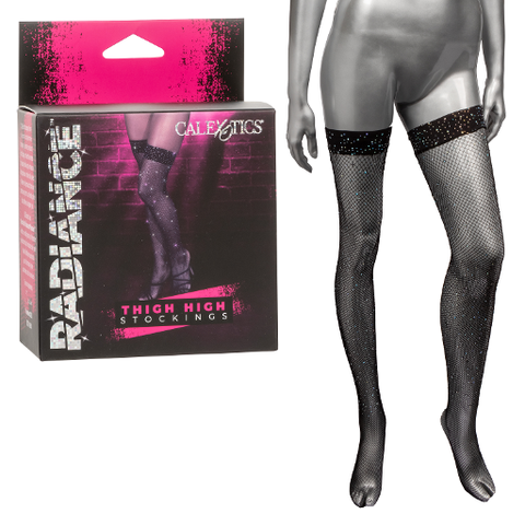 Radiance Black Rhinestone Mesh Thigh High Stockings with Stay-Up Support - One Size Default Title Hosiery