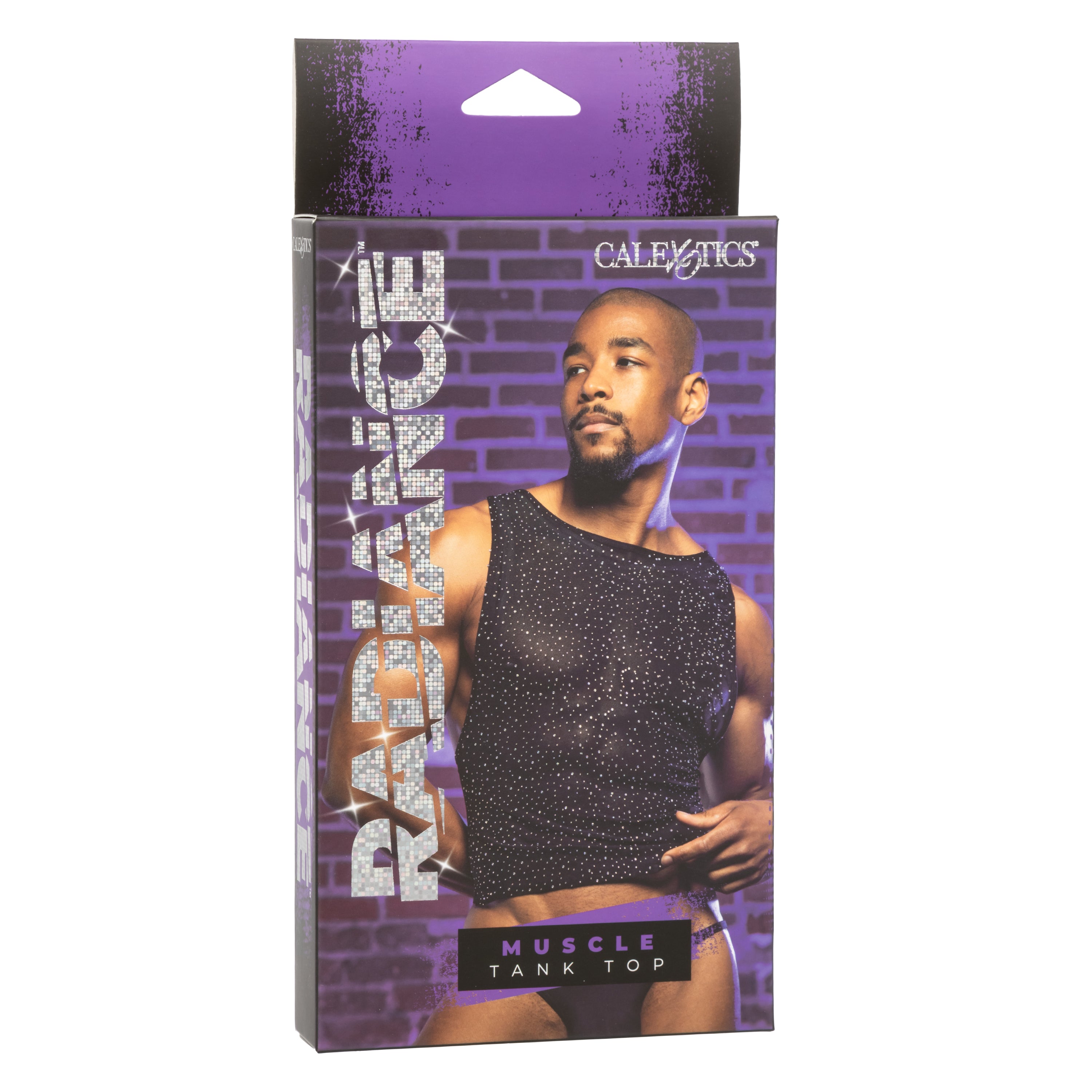 Radiance™ Black Sheer Mesh Muscle Tank Top with Iridescent Rhinestones Secondary image