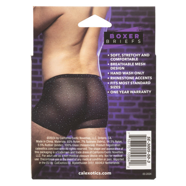 Radiance™ Boxer Briefs Black Sheer Mesh with Iridescent Rhinestones Medium > Clothes > Mens Trunks
