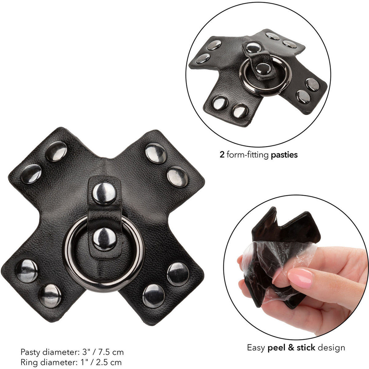Euphoria Collection Black PU Coated Silicone O-Ring Pasties with Rivet Accents 3 Inch > Clothes > Pasties