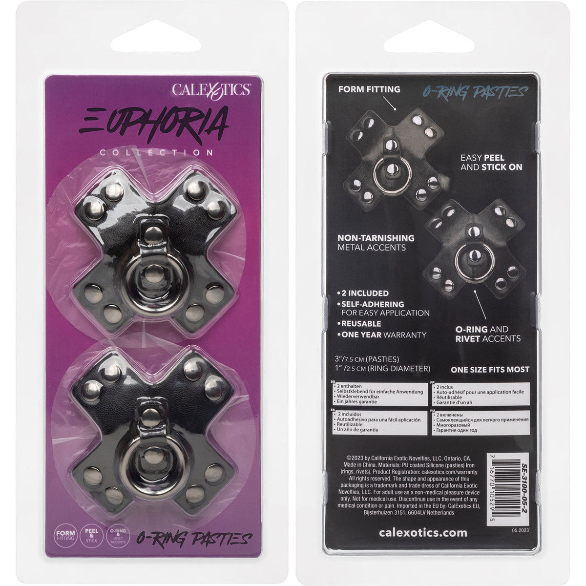 Euphoria Collection Black PU Coated Silicone O-Ring Pasties with Rivet Accents 3 Inch > Clothes > Pasties