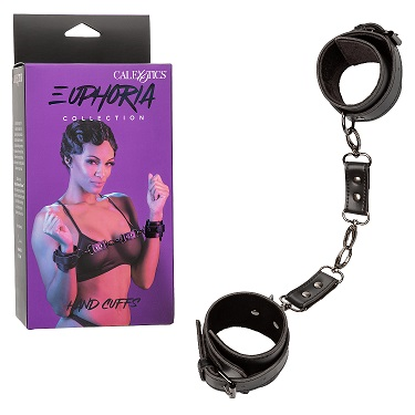Euphoria Collection Black Adjustable Hand Cuffs with Velvet Interior and Vegan Leather Exterior, 9 Inch Maximum Circumference Set of 2 Default Title Restraints