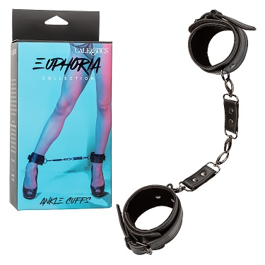 Euphoria Collection Adjustable Black Velvet and Vegan Leather Ankle Cuffs with Metal Clasps 10 Inch Maximum Circumference Black > Bondage Gear > Restraints