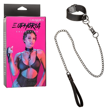 Euphoria Collection Collar With Chain Leash Black Velvet and Vegan Leather 14.5 Inch Maximum Circumference Default Title Leash