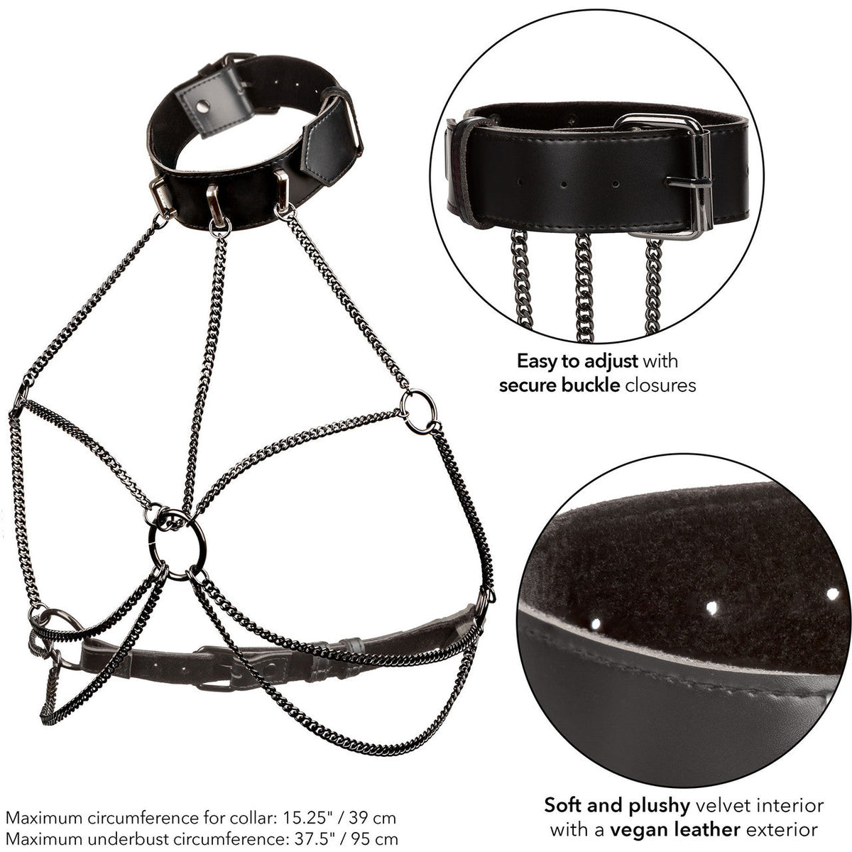 Euphoria Collection Multi Chain Collar Harness with Velvet Interior and Vegan Leather Exterior > Clothes > Womens Harnesses